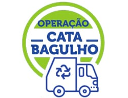 Logotipo da Operação Cata-Bagulho, com desenho de caminhão de reciclagem.